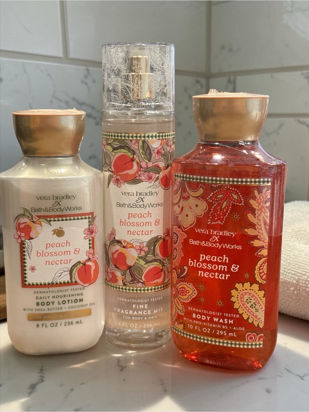 NWT Vera Bradley Peach Blossom & Nectar Bath & Body Set - Peach Pink